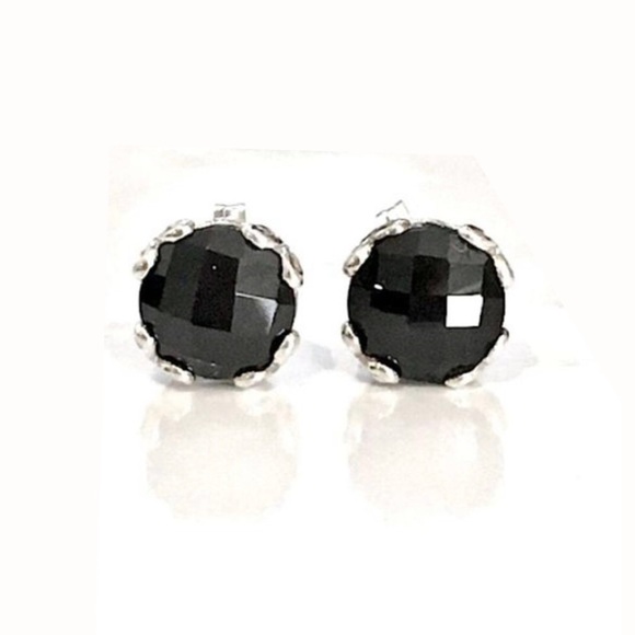 SAMULE B Sterling Silver Cushion Cut Black Spinel Faceted Earrings - Picture 14 of 15